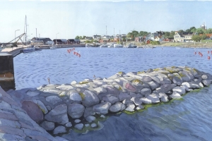 Reproducerad akvarell/giclée - Hamnen i Sandvik